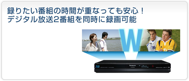 録りたい番組の時間が重なっても安心！デジタル放送2番組を同時に録画可能