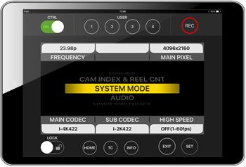 VARICAM 35 SYSTEM MODE画面（iPad）