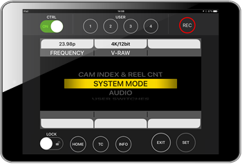 VARICAM PURE SYSTEM MODE画面（iPad）